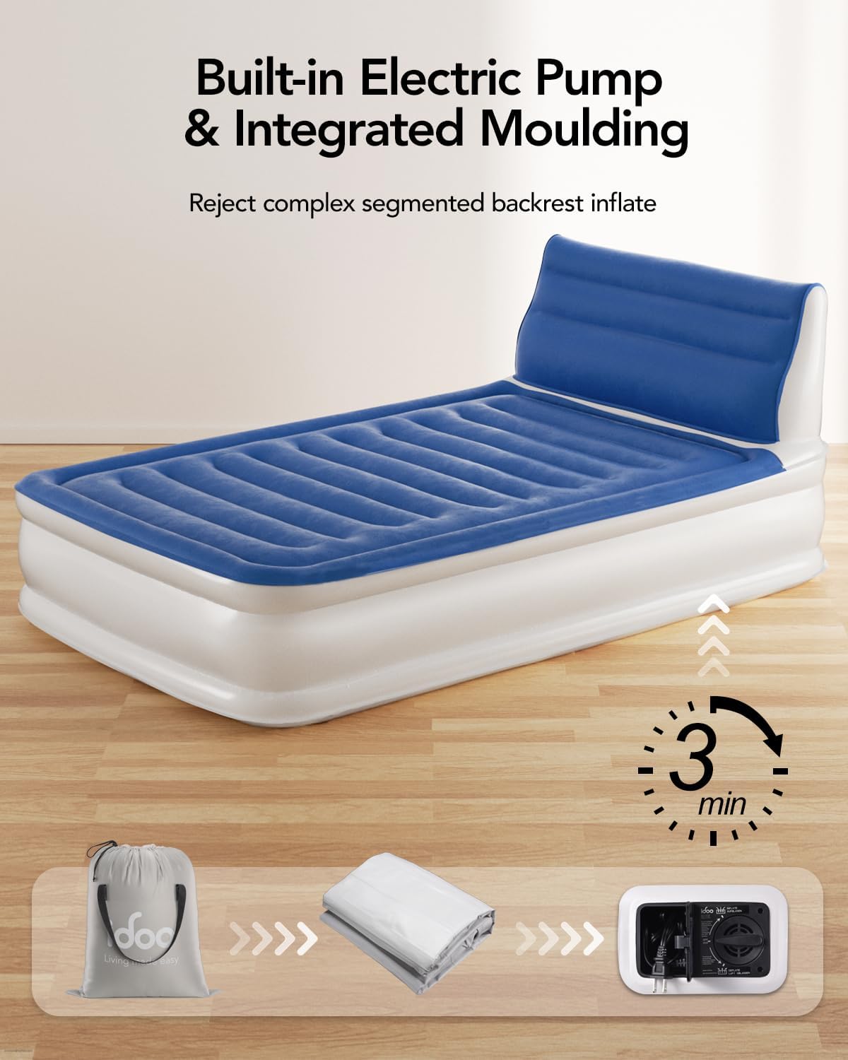 15" Blue Full Size Air Mattress with Built in Pump B355577