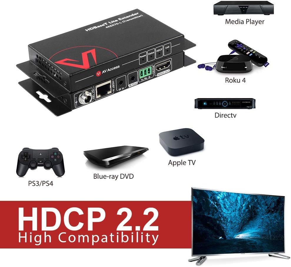 HDBaseT HDMI Extender Over Single Cat5e/6a/Cat7 Ethernet, 4K@60Hz 130ft, PoE IR RS232 HDCP2.2 HDR CEC EDID D427