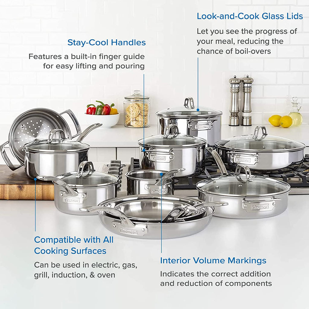 17pc Stainless Steel Cookware Set with Glass Lids Y385991