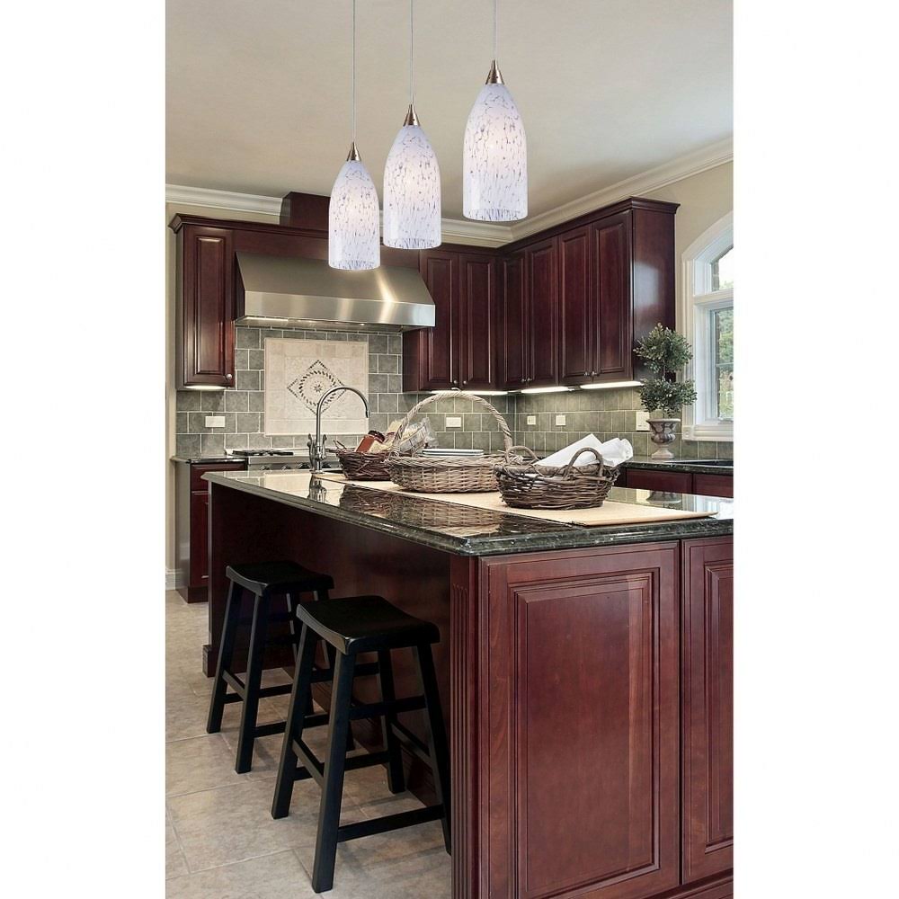 3 Light Pendant Satin Nickel Blue Glass X901
