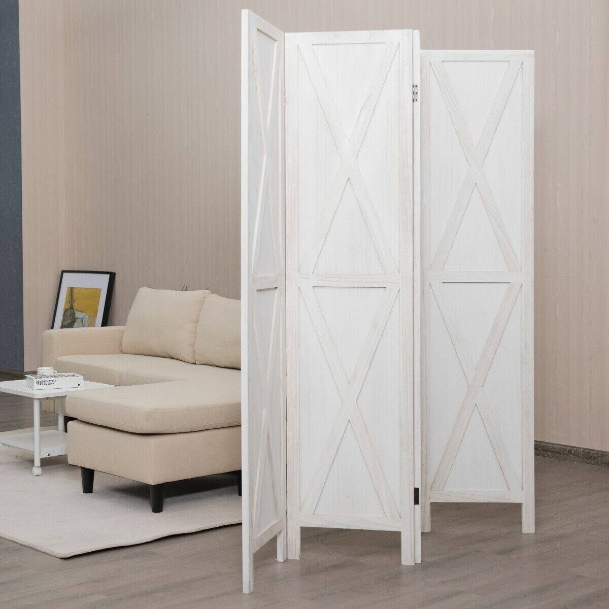 Brown 4 Panels Folding Wooden Room Divider S8129