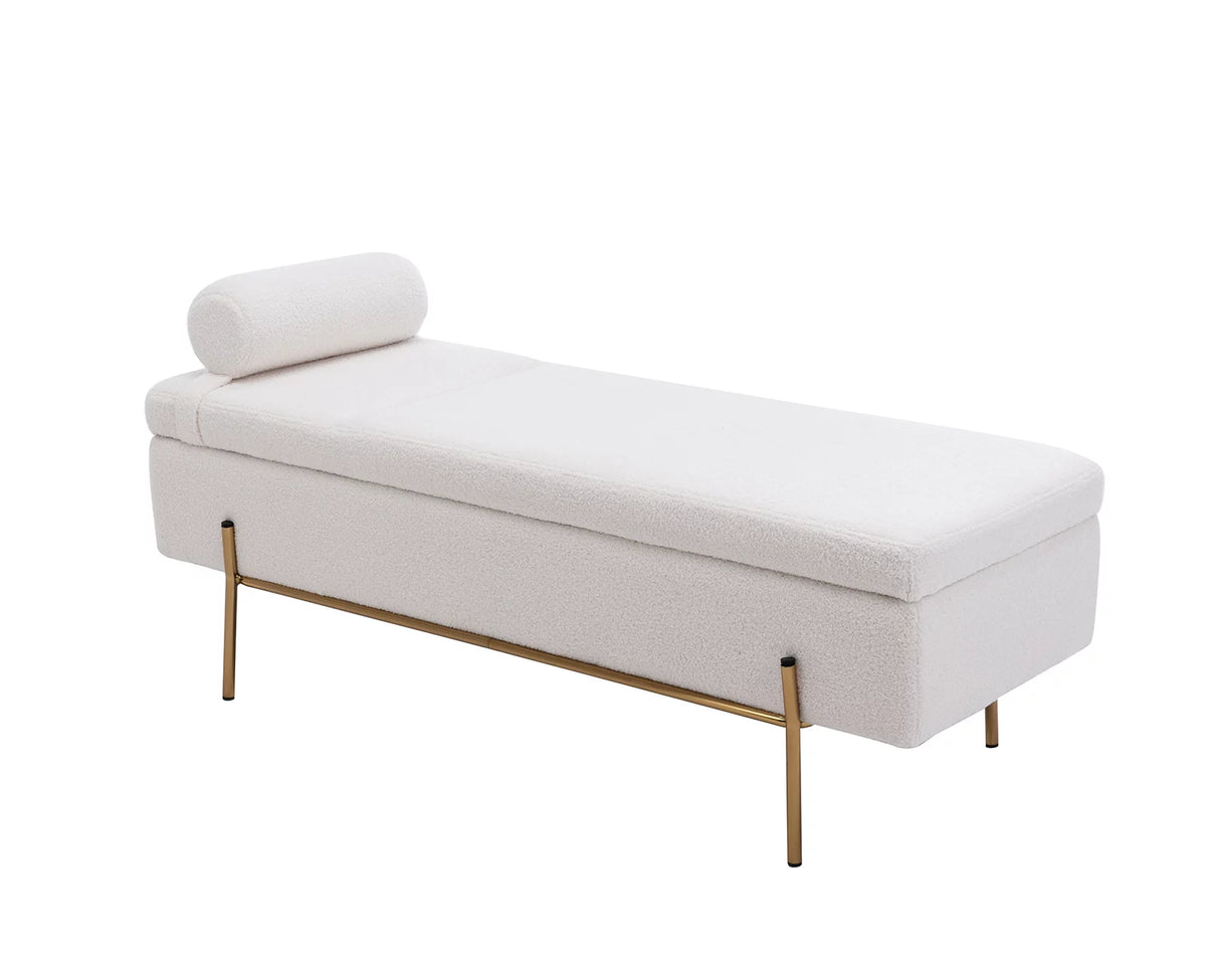 54 inches Faux Fur Upholstered Storage Bench with Gold Legs O773606