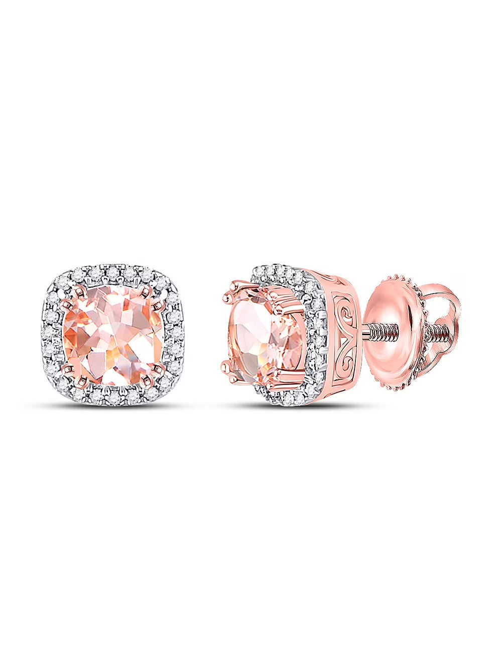 10kt Rose Gold Morganite Diamond Halo Earrings 1 Cttw L522