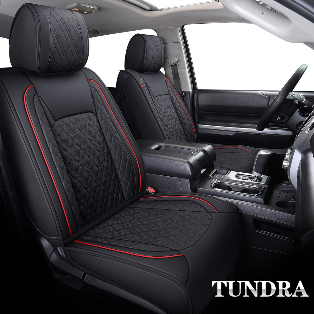 Black-Red Waterproof Leather Seat Covers Full Set for Pickup Truck W253