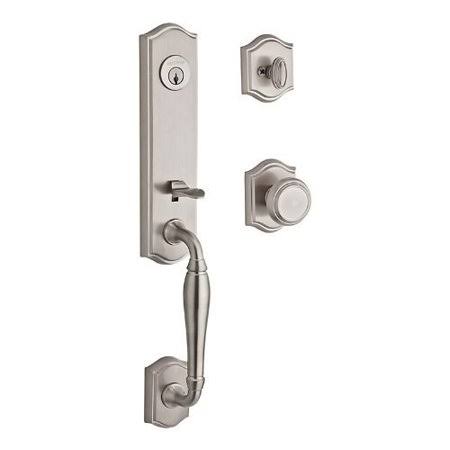 Satin Nickel Single Cylinder Handleset with Traditional Round Rose I14885