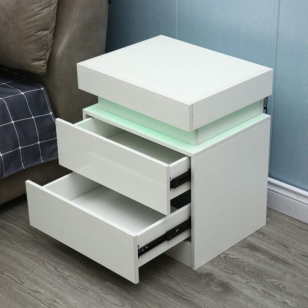 White 2 Drawer LED Nightstand A717