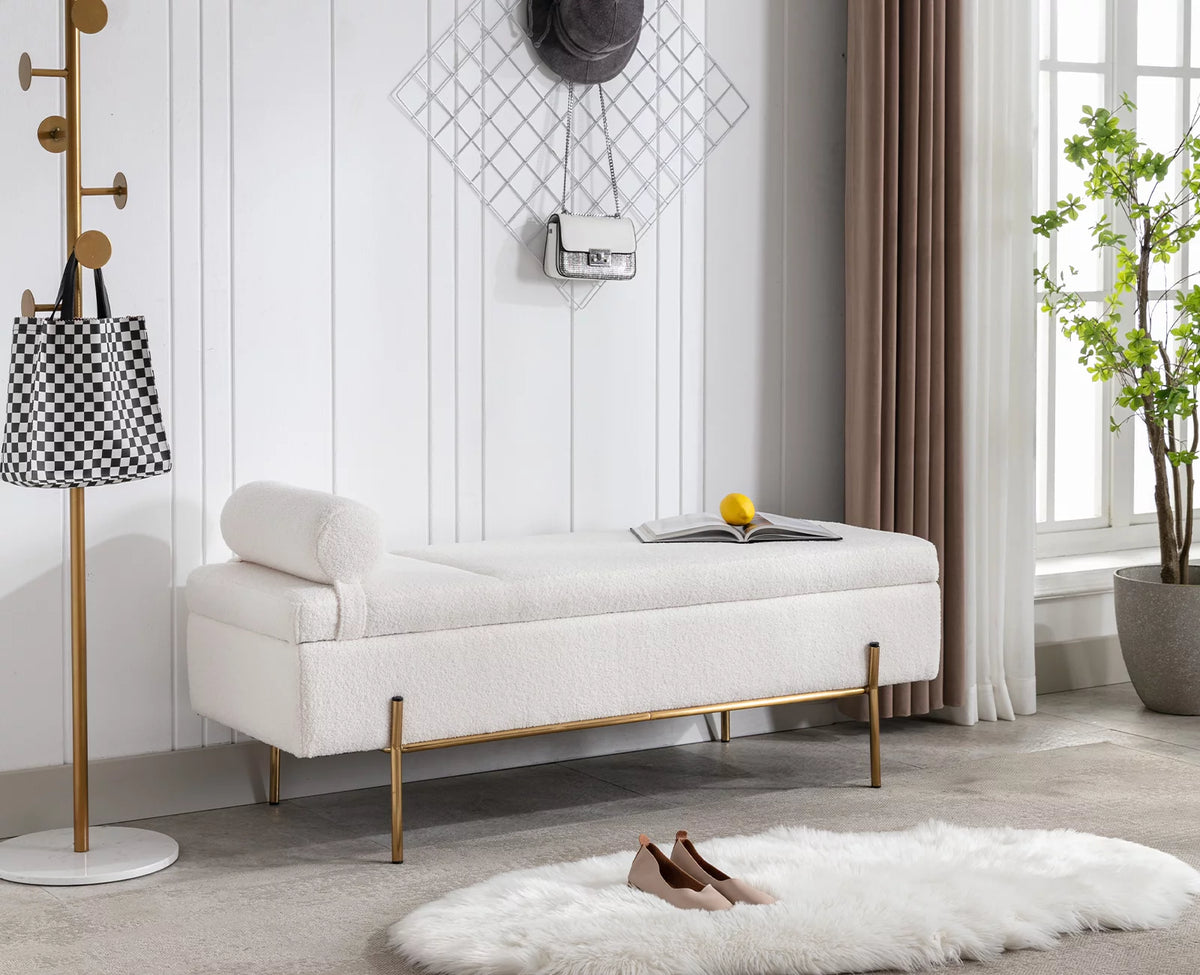 54 inches Faux Fur Upholstered Storage Bench with Gold Legs O773606