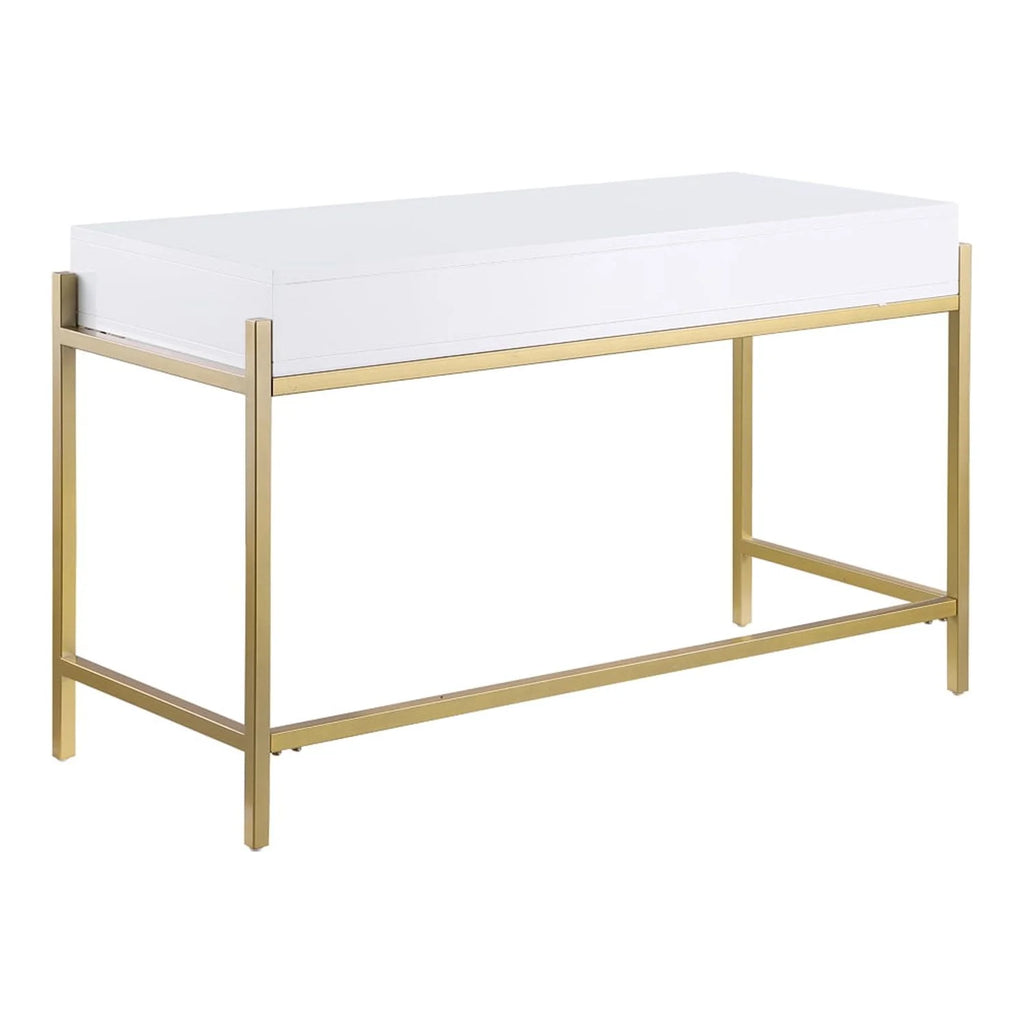 White Lacquered Computer Desk with Gold Frame K89901