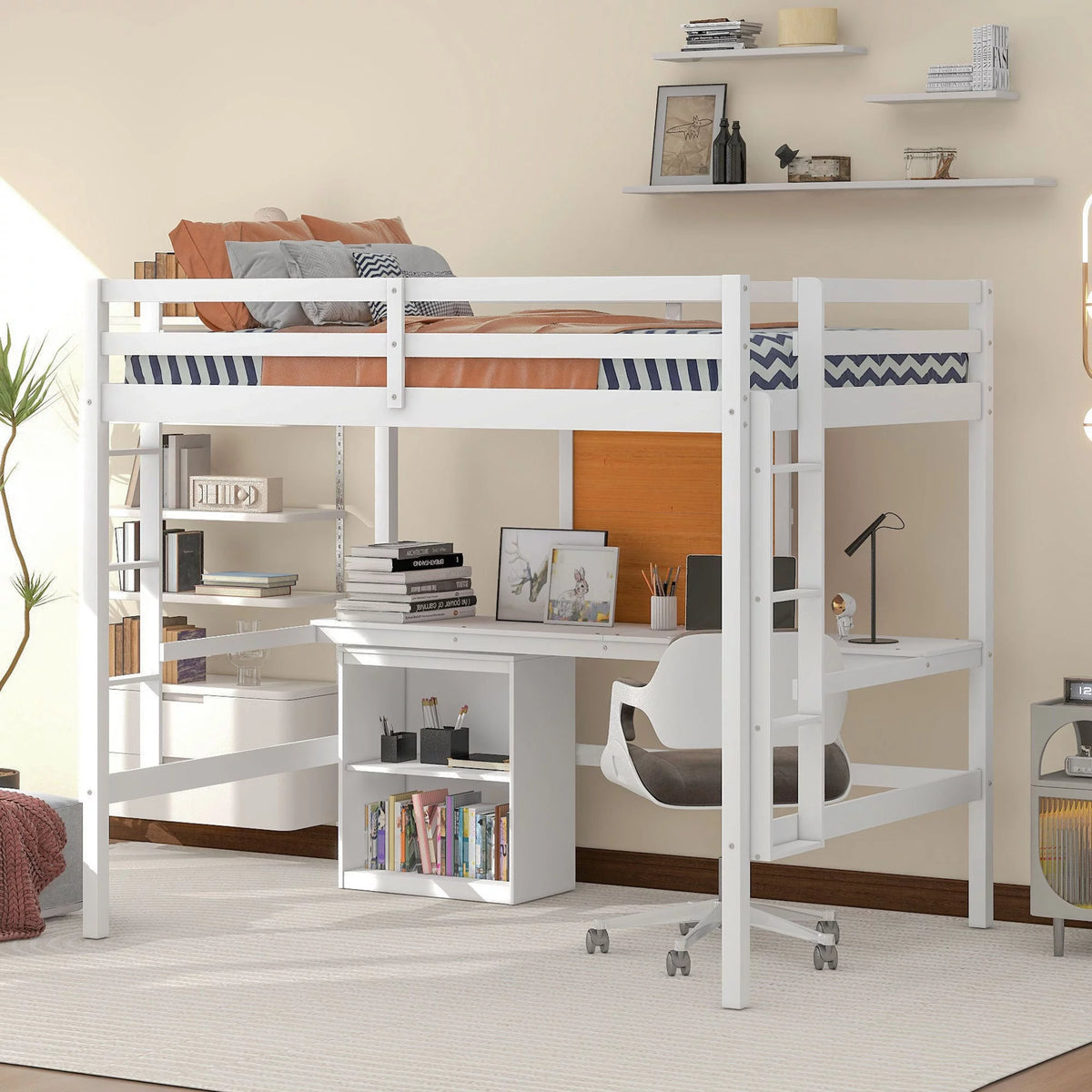 Full Size Loft Bed with Desk and Storage B41282