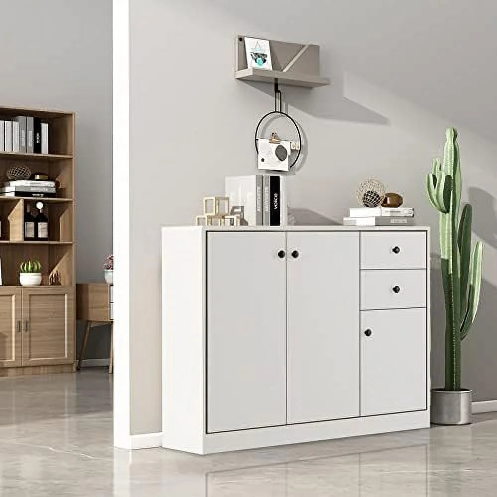 Buffet Cabinet with 2 Drawers 3-Door Adjustable Shelves White P17890