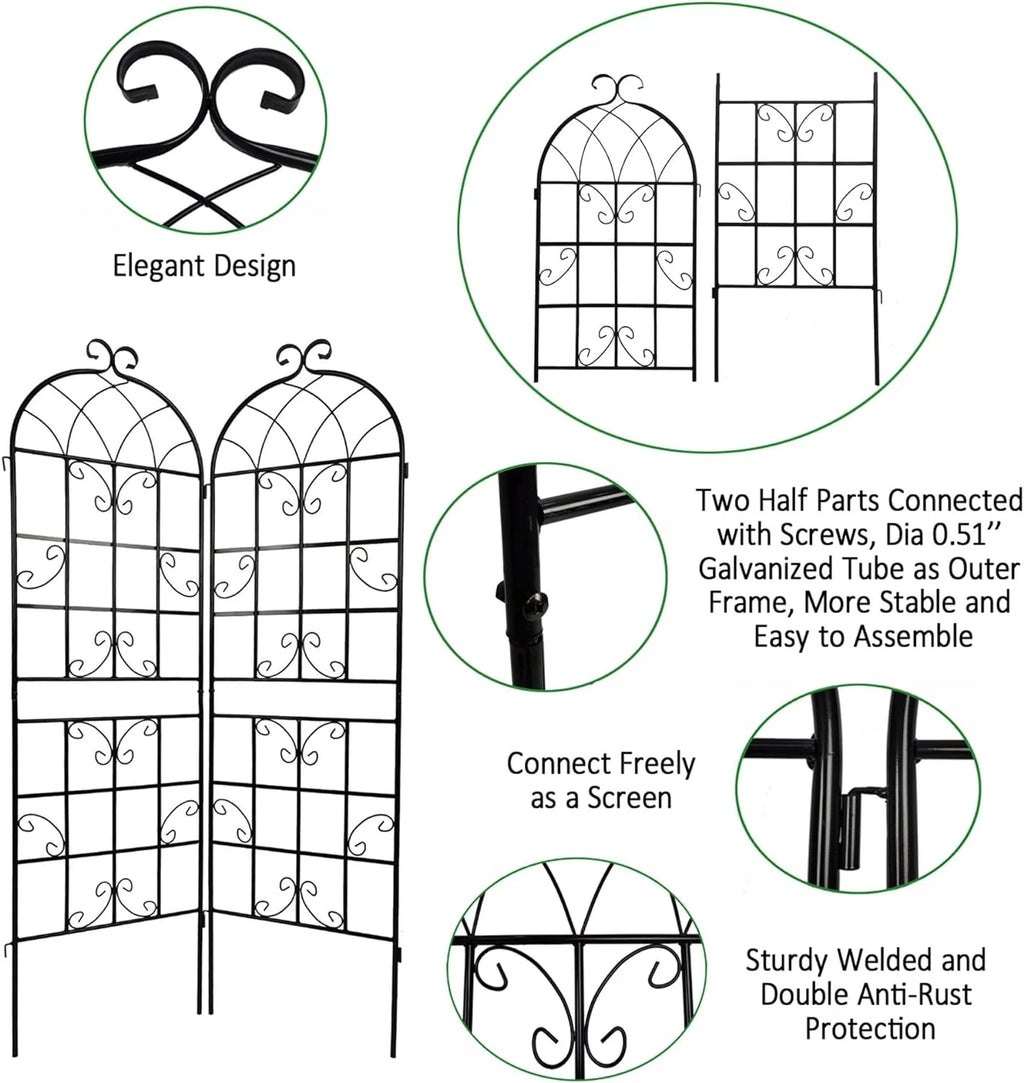 2 Pack Large Heavy Duty Rustproof Black Iron Plant Trellis C283