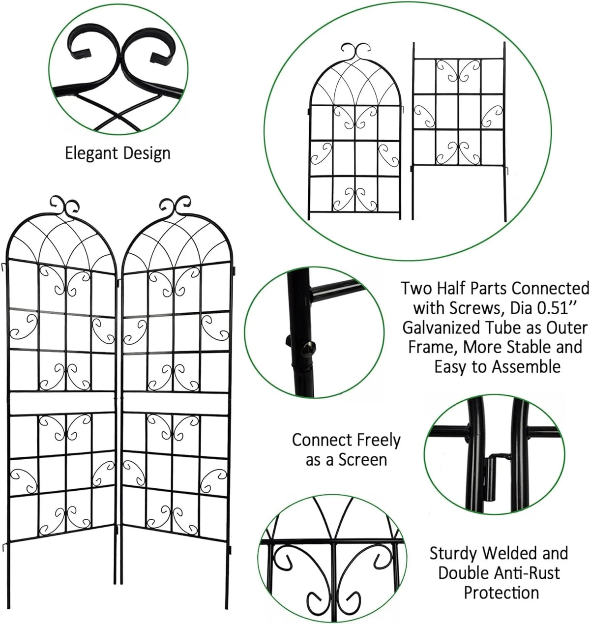 2 Pack Large Heavy Duty Rustproof Black Iron Plant Trellis C283