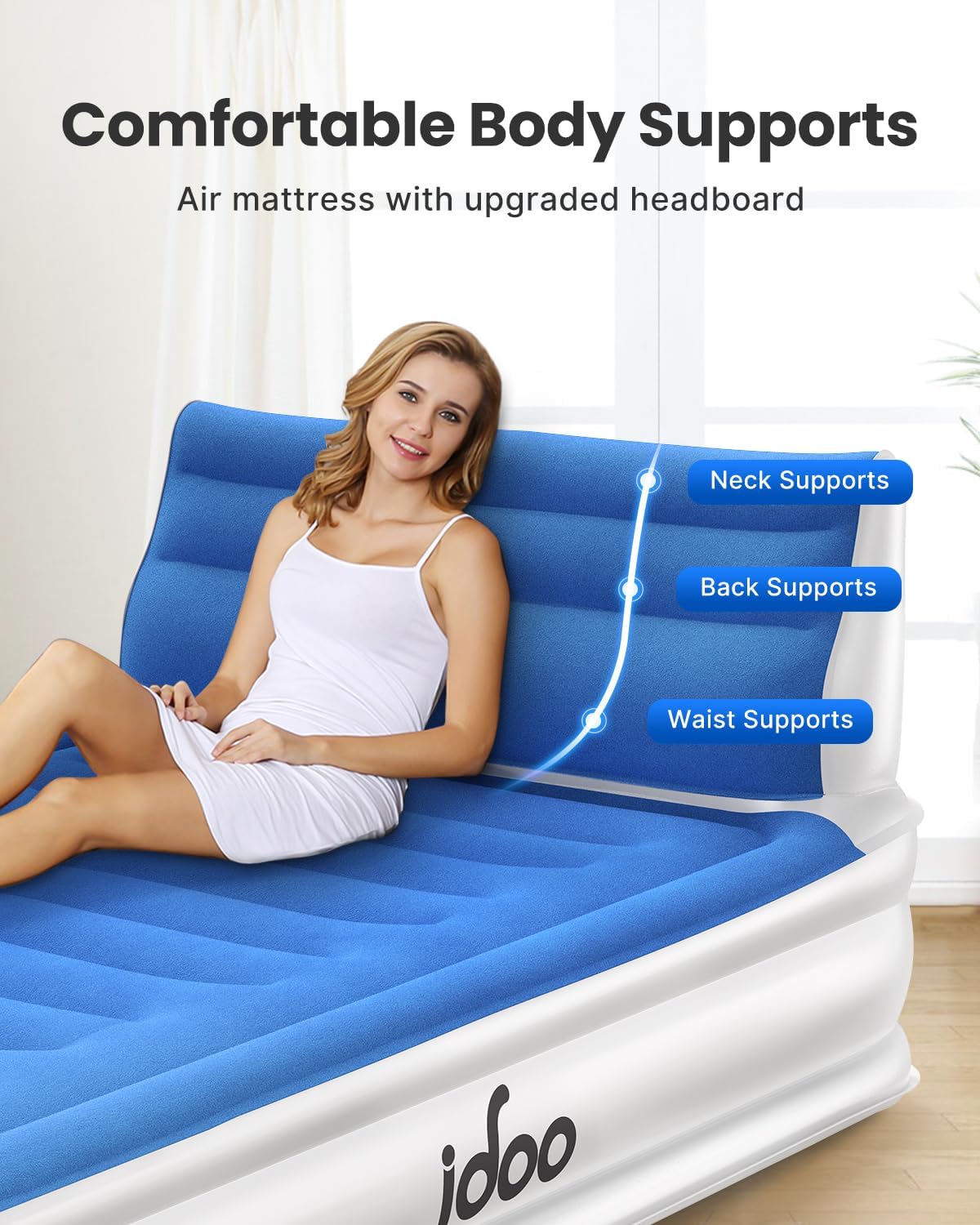 15" Blue Full Size Air Mattress with Built in Pump B355577