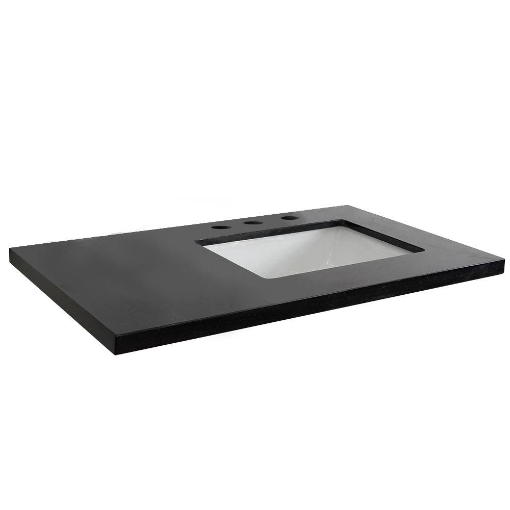 Black Granite Vanity Top with Right Side Rectangular Sink U7266