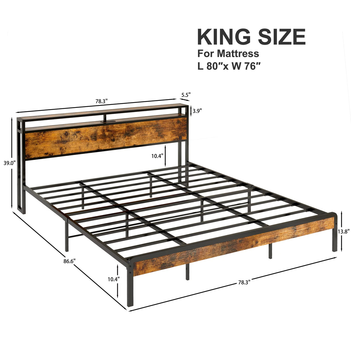 King Bed Frame with Storage Headboard and Charging Station J751