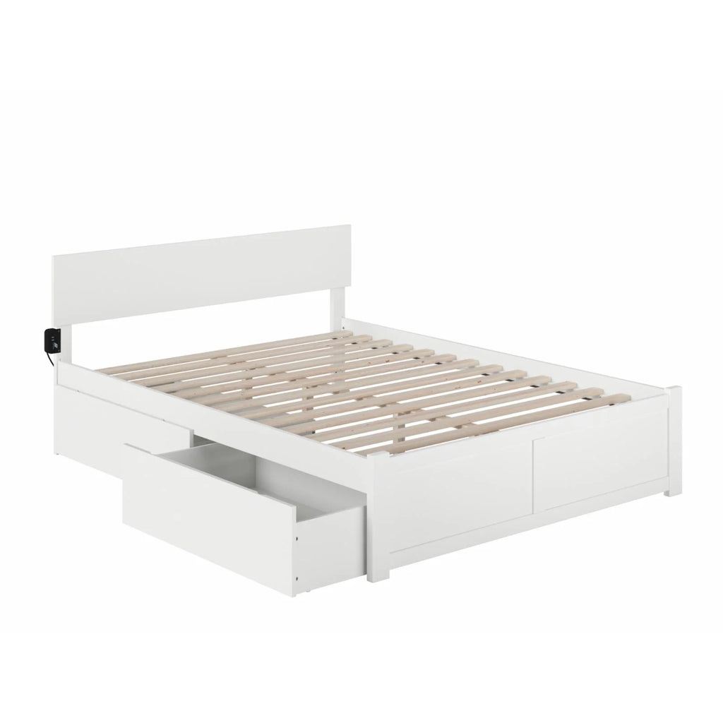 King Solid Wood Bed with Storage Drawers in White M78454