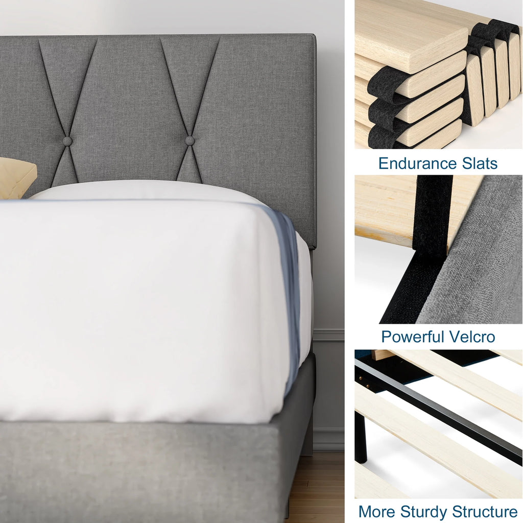 Queen Size Fabric Upholstered Platform Bed Frame I288575