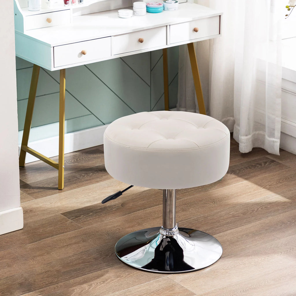 White Faux Leather Adjustable Height Swivel Ottoman Stool D7936