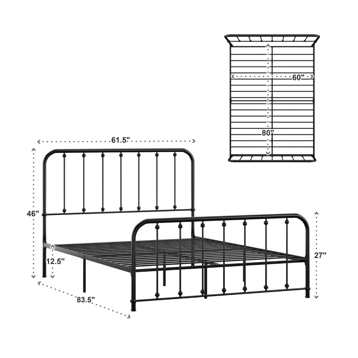 White Metal Platform Full Bed H793