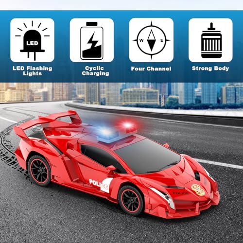 2.4Ghz 1:18 Scale Transforming Police Car Toy with Flashing Light H184029