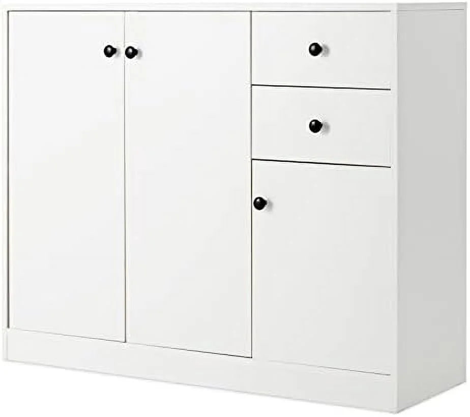 Buffet Cabinet with 2 Drawers 3-Door Adjustable Shelves White P17890