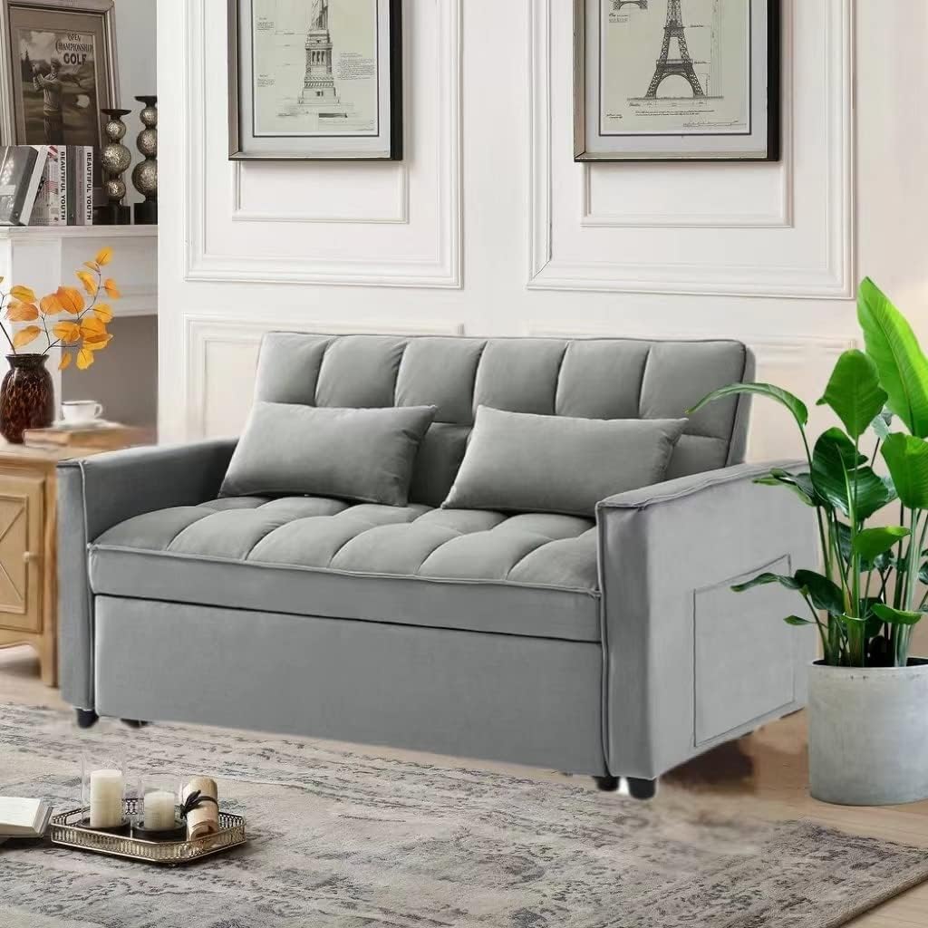 55" Width Convertible Loveseat Sleeper Sofa Grey V14841