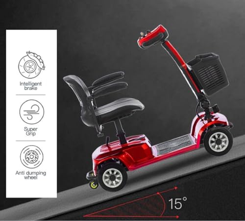 Red Foldable 4 Wheel Mobility Scooter 400 lbs 250W with Basket S386