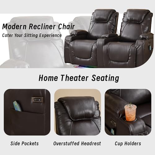 Brown Electric Power Loveseat Recliner Chair with Storage Armrest R7681