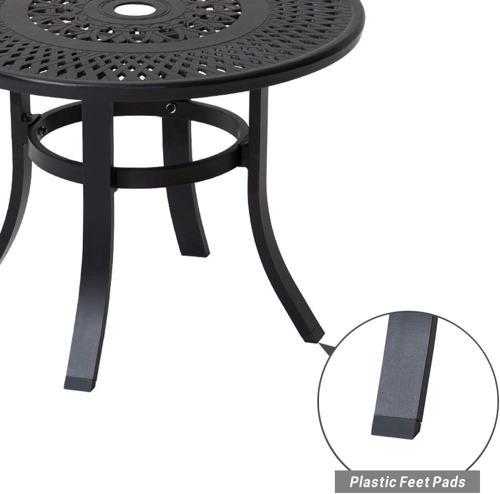 Cast Aluminum Round Side Table with Umbrella Hole, Black M24047