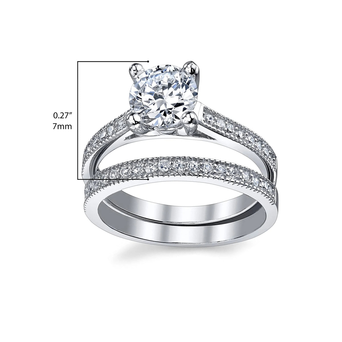 1.25 Ct Round Cubic Zirconia Sterling Silver Wedding Engagement Ring Set C8363