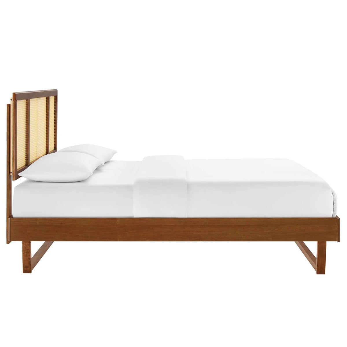 Walnut Cane and Wood King Platform Bed H168262