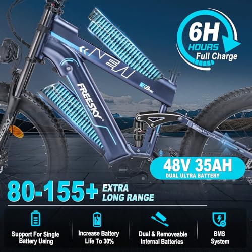 Dual Battery 48V 35AH 2000W 80-155 Miles Electric Bike 26" Fat Tire Full Suspension EBike with Dual Hydraulic Brakes N556647
