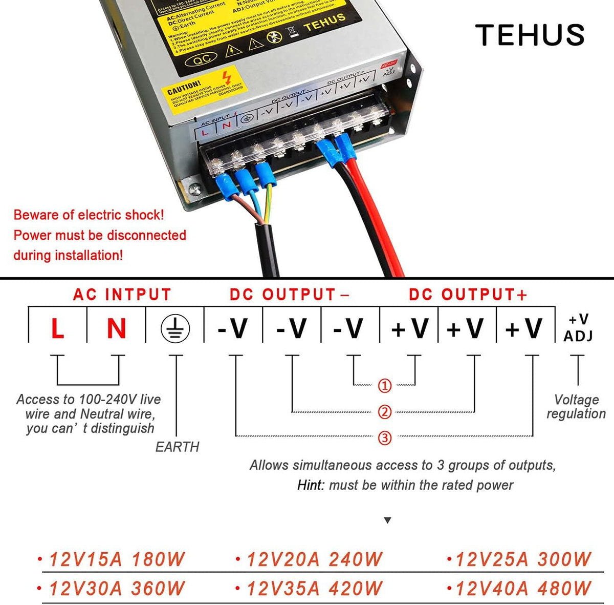 110V/220V to DC 12V 30A 360W Switching Power Supply F9144