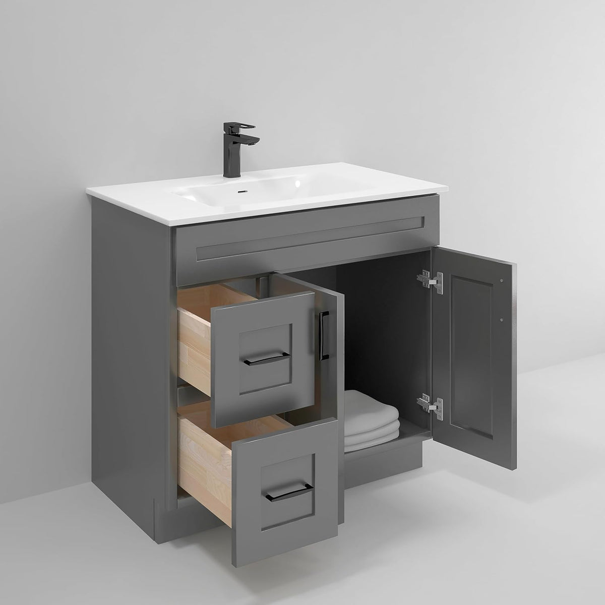 Gray Shaker Bathroom Vanity Sink Base with Drawers 36 in Cabinet M810