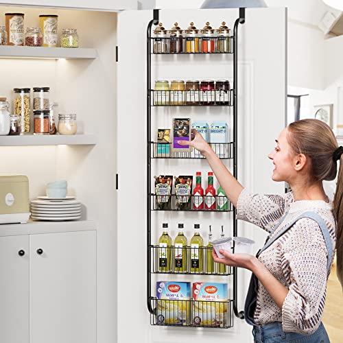 8 Tier Over the Door Pantry Organizer with 8 Full Baskets, Metal White Y146367