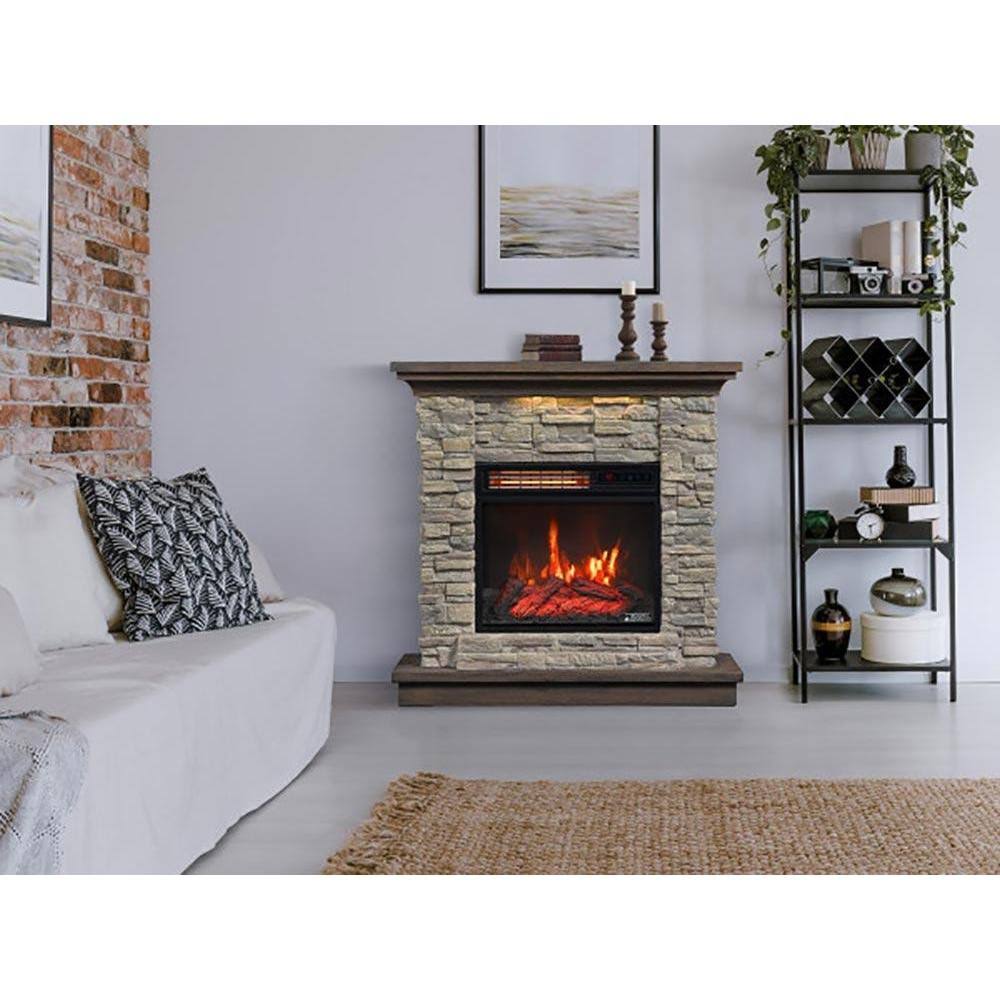 Smoky Gray Stone Electric Fireplace Wall Mantel Z131101
