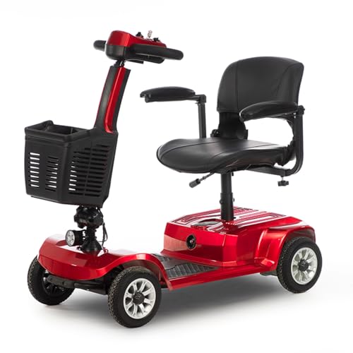 Red Foldable 4 Wheel Mobility Scooter 400 lbs 250W with Basket S386