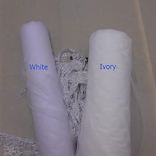 White Ivory Wedding Veil 3m with Comb Lace Cathedral Veil Ribbon S278800