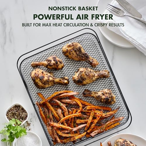 Matte Black 9-in-1 Nonstick Air Fry Oven with Baking Pan, Stainless Steel Rack, and Basket D50542