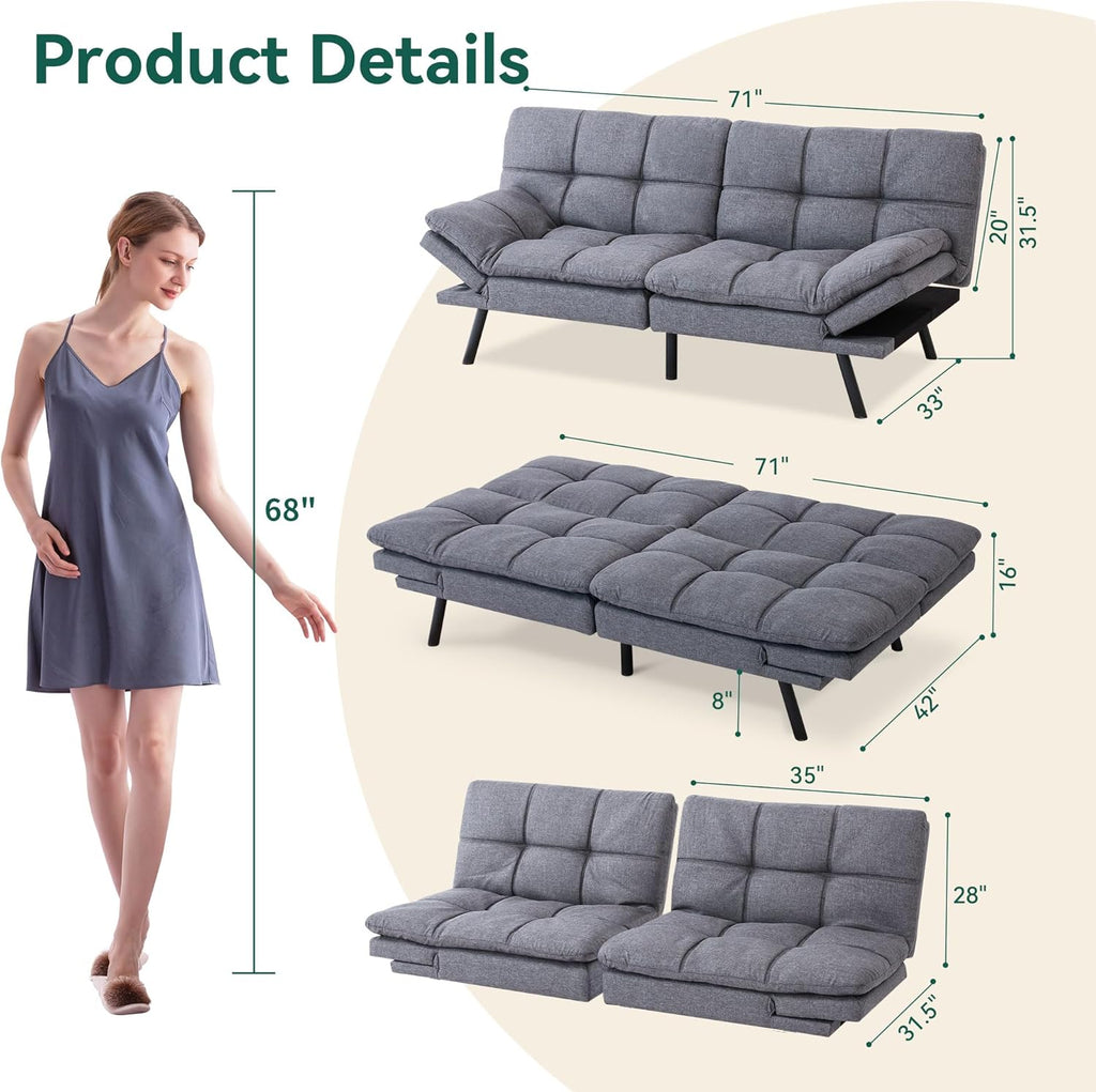 Gray Memory Foam Convertible Sofa Bed X85616