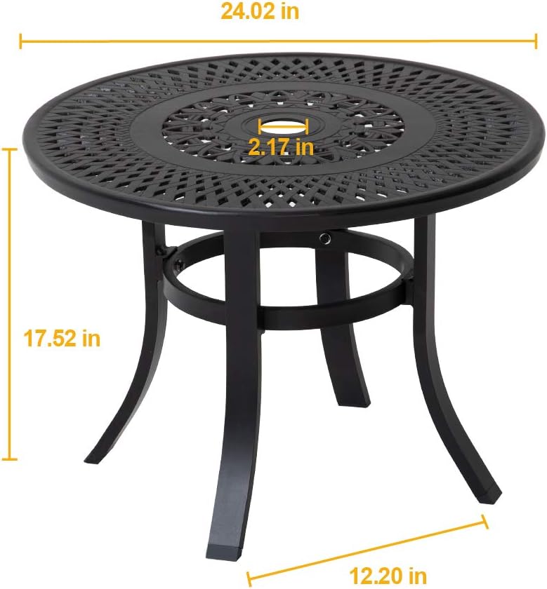 Cast Aluminum Round Side Table with Umbrella Hole, Black M24047