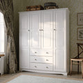 100% Solid Wood 4-Door Wardrobe Armoire White P3965