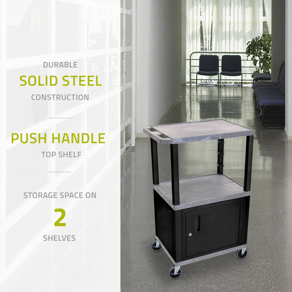 Gray 3 Shelf AV Cart with Cabinet F162