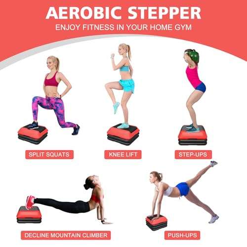 16"x16" Exercise Aerobic Step Platform with 4 Risers, Adjustable Height 4"-6''-8''-10''-12" J349543