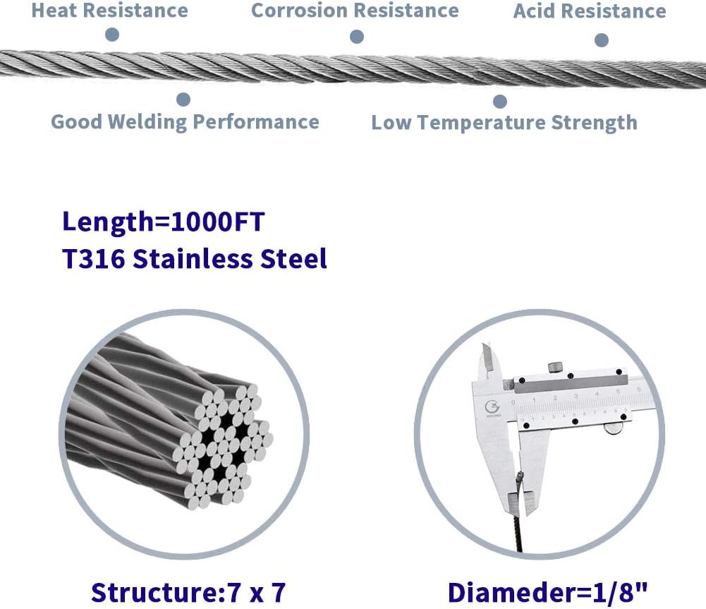 1/8 T316 Stainless Steel Cable 1000FT D8022