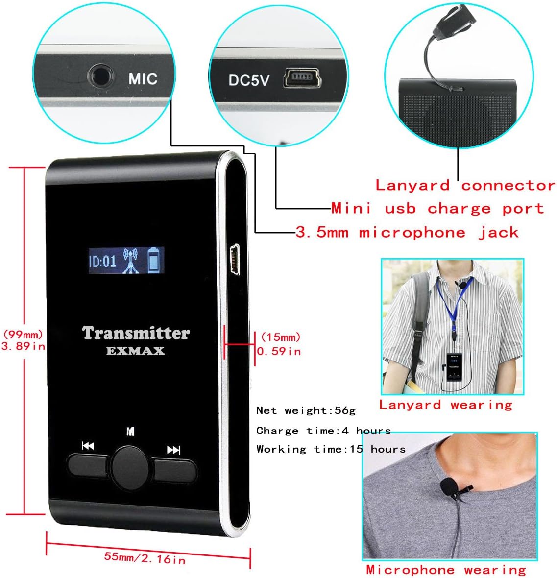 Wireless Tour Guide System Microphone Earphone Headset (1 Transmitter 10 Receivers) Y9801