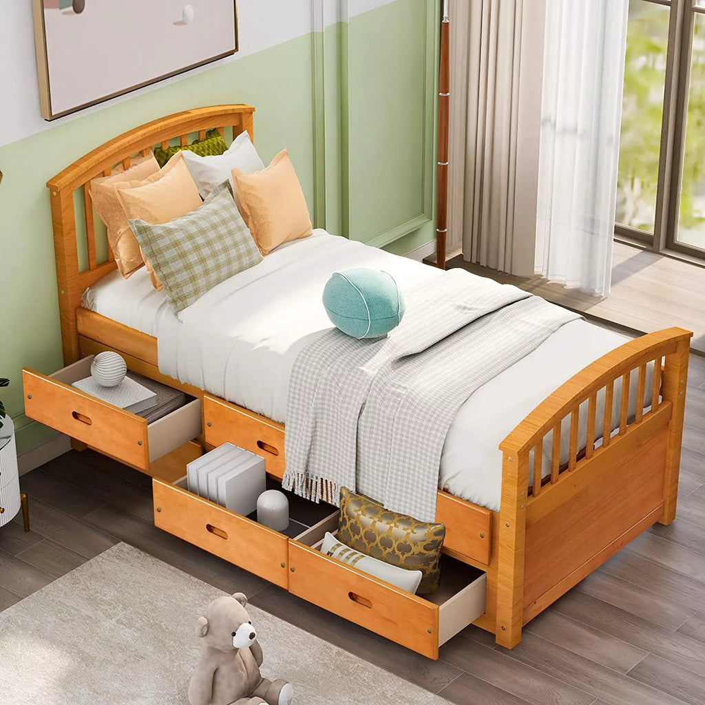 Twin Size Wood Platform Storage Bed with 6 Drawers W6128