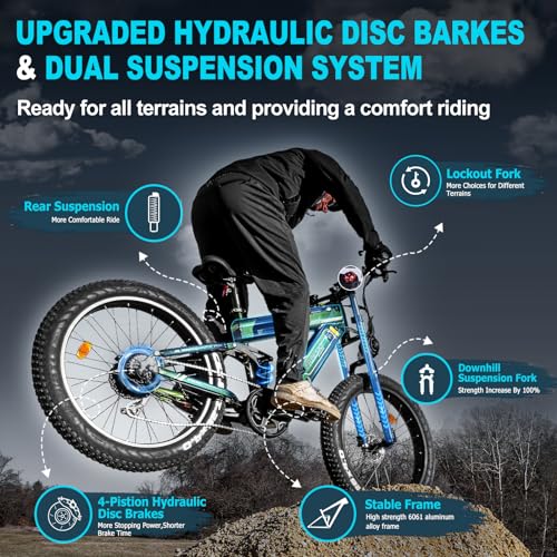 Dual Battery 48V 35AH 2000W 80-155 Miles Electric Bike 26" Fat Tire Full Suspension EBike with Dual Hydraulic Brakes N556647