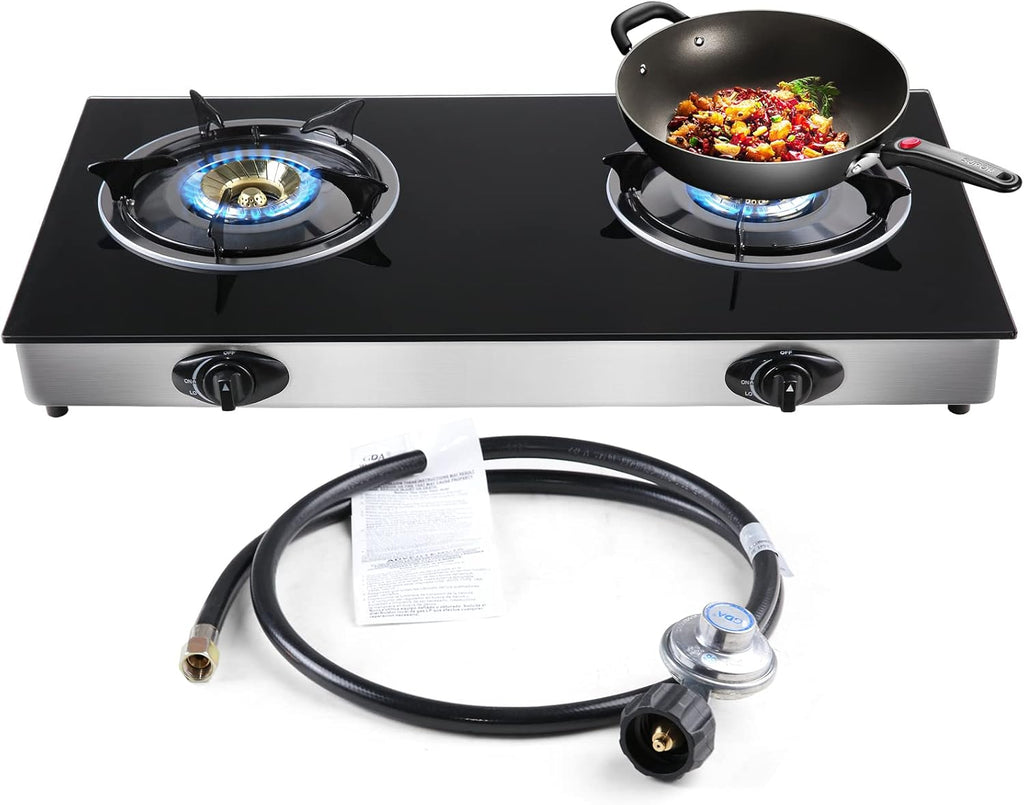 Propane Gas Cooktop 2 Burners Tempered Glass Auto Ignition Q37233