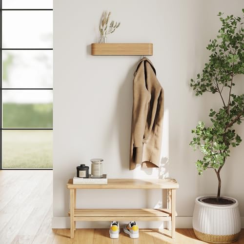 Solid Wood Veneer Coat Rack with Wall Hooks D68156